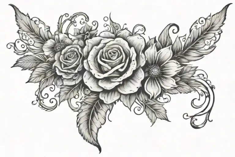 Son Name In Middle With Flowers On Both Sides Shoulder