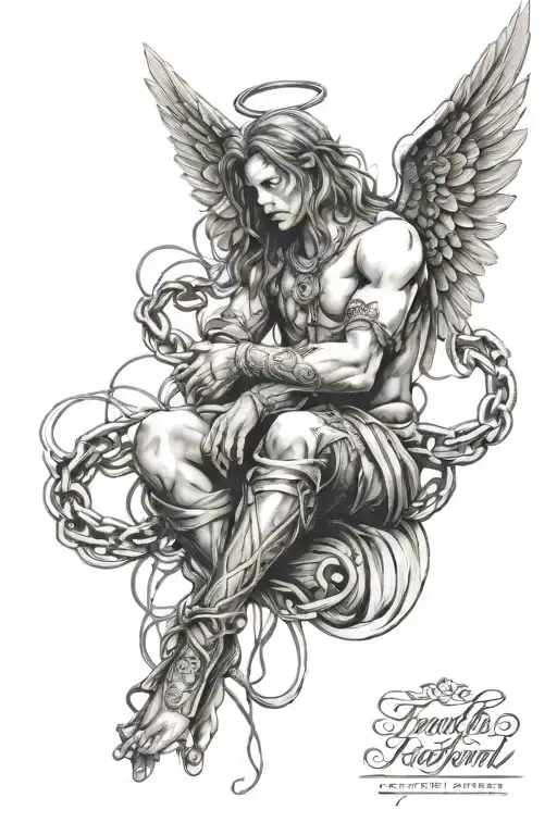 Forearm Sleeve Chains Connecting Wrapped Down Angel On Its Knees