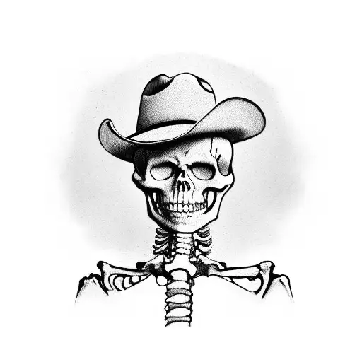 Skeleton Smoking A Cigarette In A Cowboy Hat