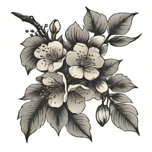 Cherry Blossom Branch With Leaf