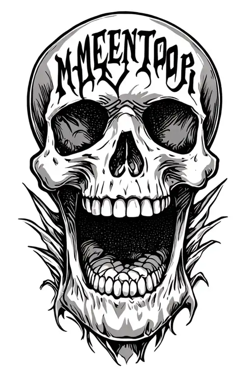 Skull Mouth Open Memento Mori Text