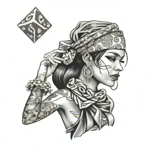 Money Dice Chicano Girl Wearing Bandanna