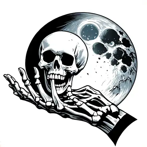 Skeleton Hand Holding A Moon Rising