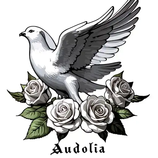 Dove Of Peace With Angels And Roses With The Name Audolia
