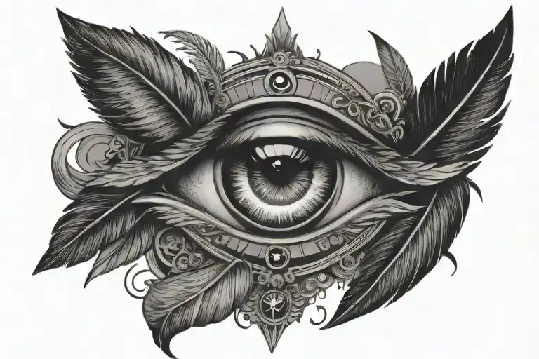 All Seeing Eyed With Feather Of Raven On Top
