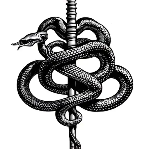 Rod Of Asclepius With Snake Wrapped