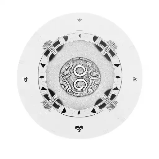 A Poker Chip With The Word 'Karma' Surrounded By Greek Patterns