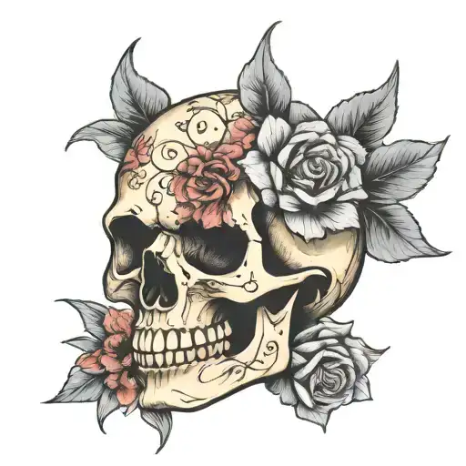 Skull With Flowers Tatted On The Skull Wearing