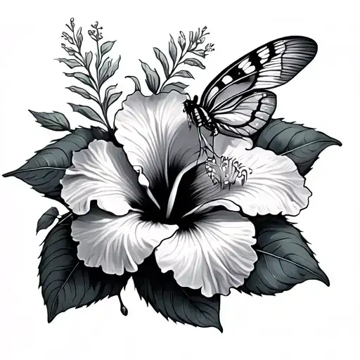 Hibiscus Flower And Moth And