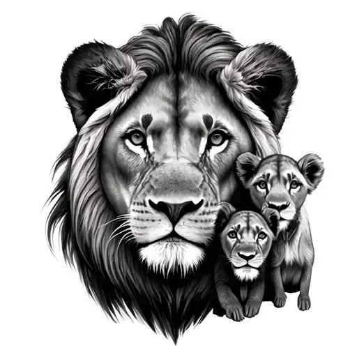 Mama Lion And 3 Cubs Face Only