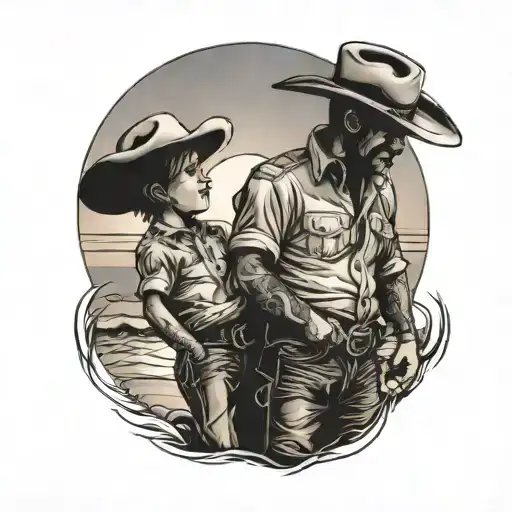 Cowboy And Son Beach Sunset