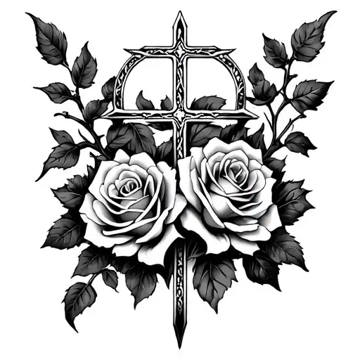 Vine Roses And Cross Gothica For Arm Sleeve Art