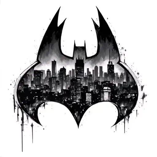 Batman Symbol With City Skyline Making Up The Symbol