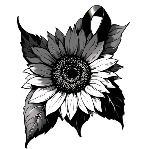 Cancer Ribbon And Sunflower