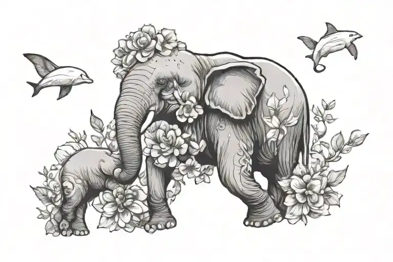 Elephant And Beluga Whale With Birth Flowers From April And September