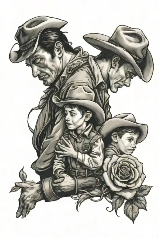 Cowboy And Son With Roses Intertwined
