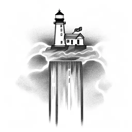 Lighthouse With Lightning Storm And Airplane