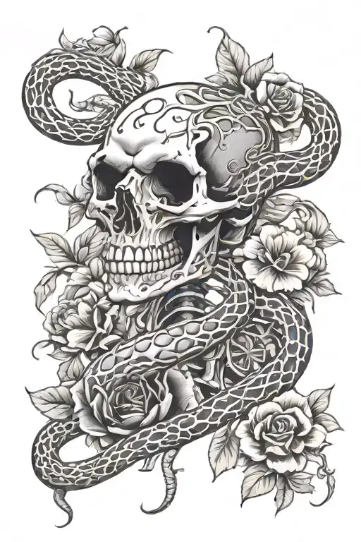 Snake Skeleton With Flowers