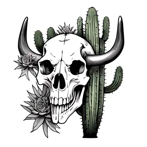 Cactus And Steer Skull Face