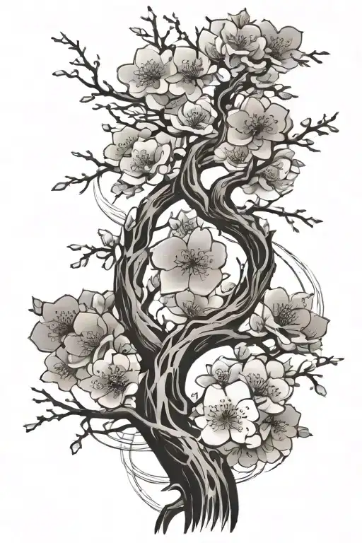 Cherry Blossom Tree Branch Spiraling Down Arm