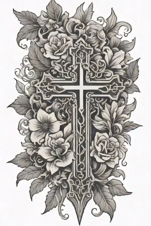 Christian Cross And Flowers