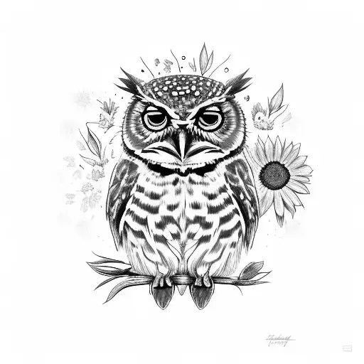 Burrowing Owl With Wildflowers