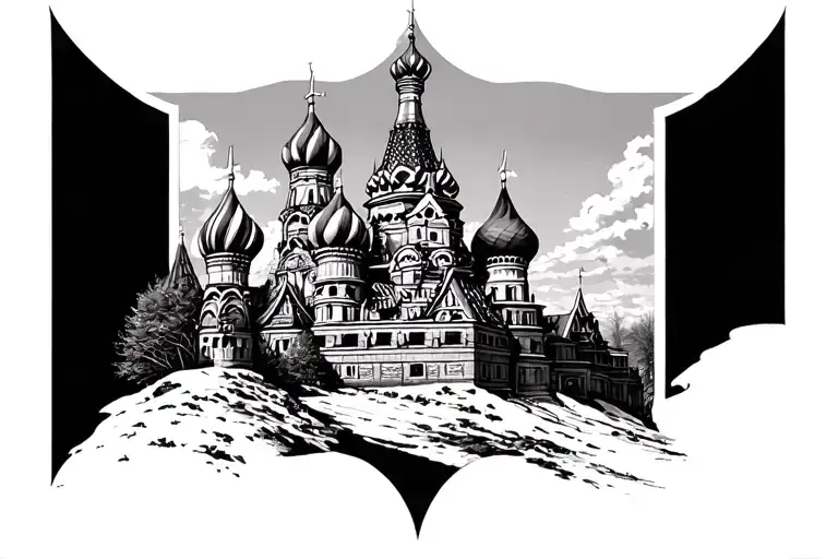Russian Inspired Realistic Kremlin Black And Grey Fine Line