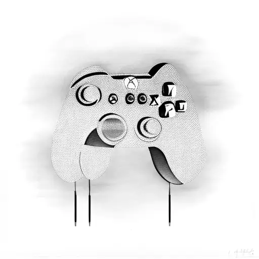 A Tattoo Of An Xbox Controller With Music Notes And Car Silhouettes In The Background