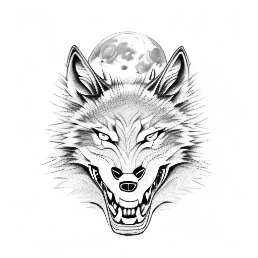 A Fierce Wolf Howling At The Moon In A Dark Forest