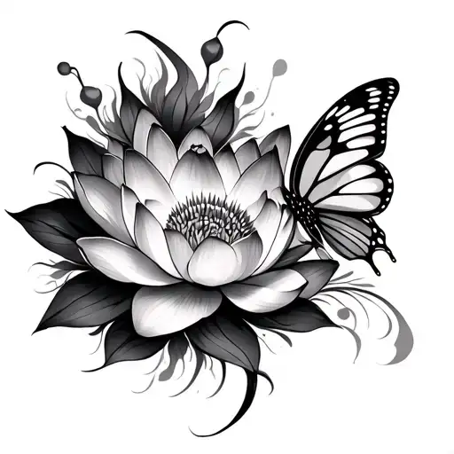 Lotus Flower And Semicolon Butterfly Surrounded