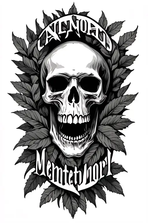 Skull Memento Mori Text With Leaves Around It