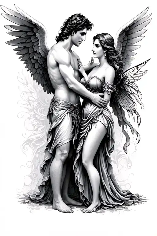 Male Angel And Female Fairy In Love