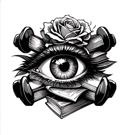 Eyeball Surrounded By Books Rose And Dumbbells