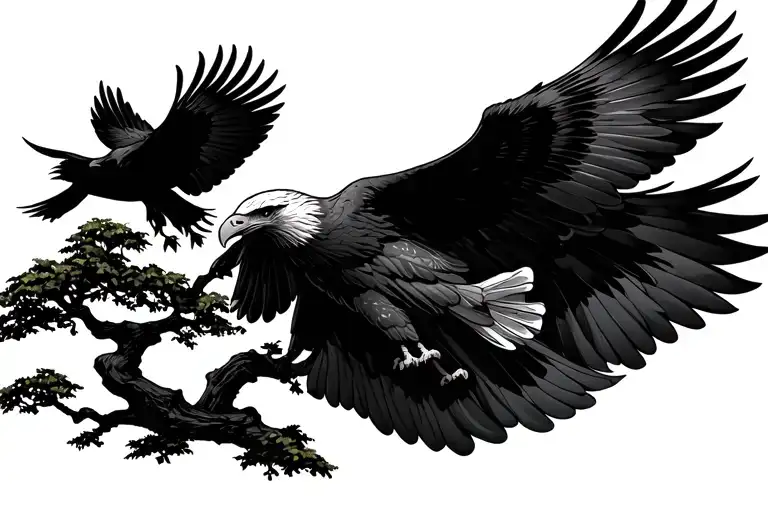 Bonsai Tree And Bird Flying Eagle