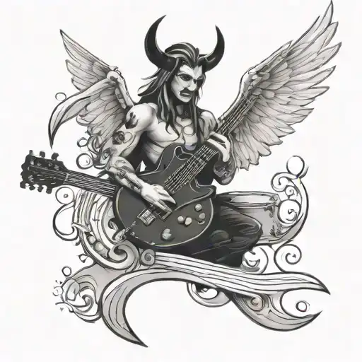 Guitars And Drumsticks With A Devil And A Angel