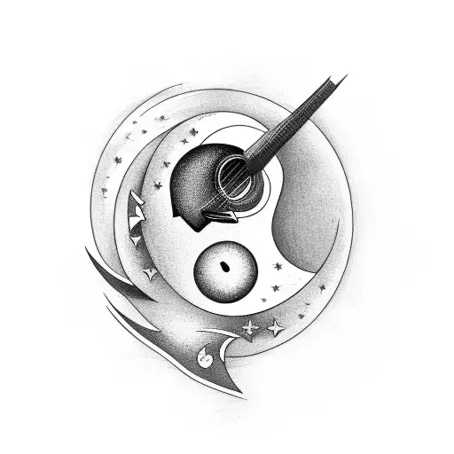 A Guitar And A Crescent Moon Merging Together