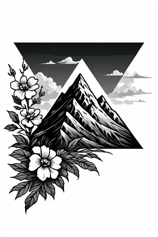 Mountain In A Triangle With Flowers