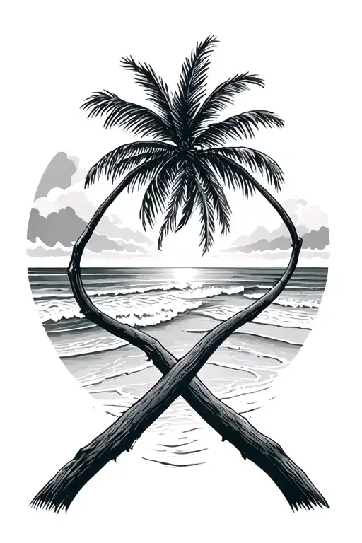 Crossed Palm Trees On A Beach