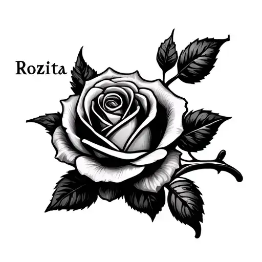 Vertical Necklace Name Rozita With Rose Flower On Top And Rozita Name Should Be The Stem