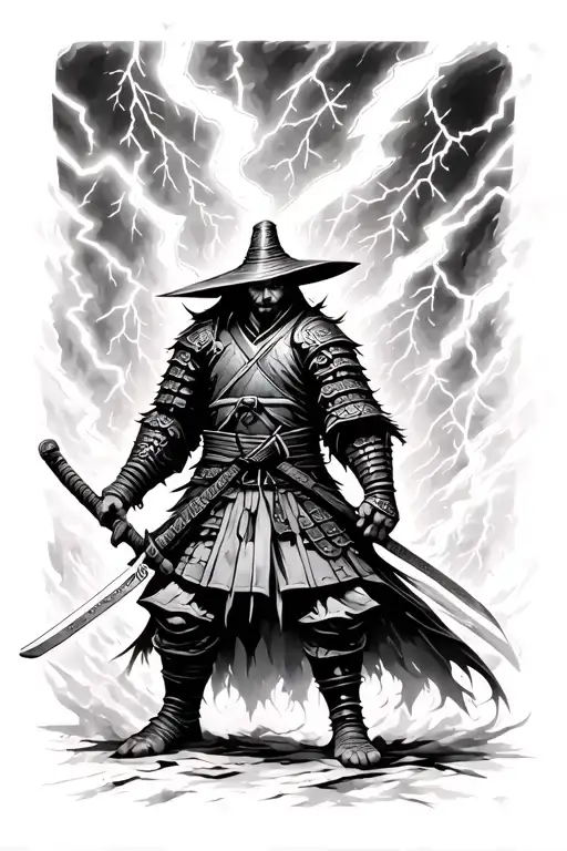 Samurai Wizard With Katana And Lightning Storm