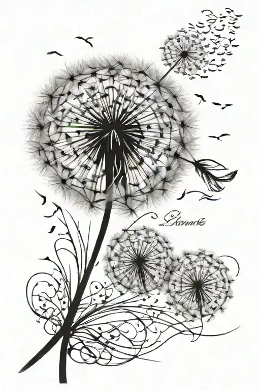 Dandelion Blowing In Wind With Names In Script