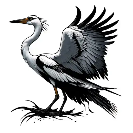 A Crane With An Injured Wing