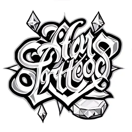 Gothic Cursive Gang Tattoos With Diamonds