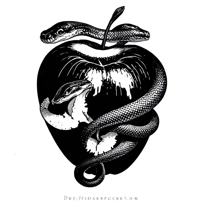 Snake Slithering Next To A Half Bitten Apple Realism