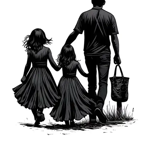 Father And 2 Daughters Walking Hand In Hand