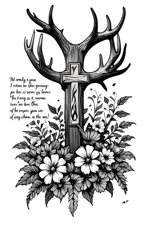 Country Cross Antler Bible Verse Flowers Growing
