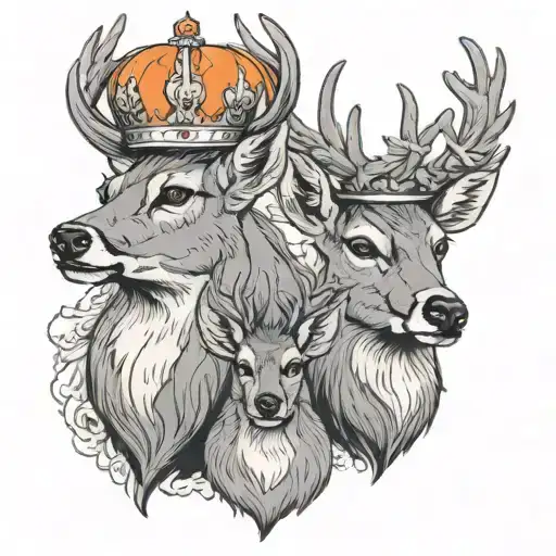 Father Deer Wearing Orange Baseball Hat With Daughter Deer Wearing A Crown