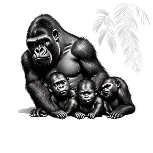 Gorilla And Two Babies Sleeping