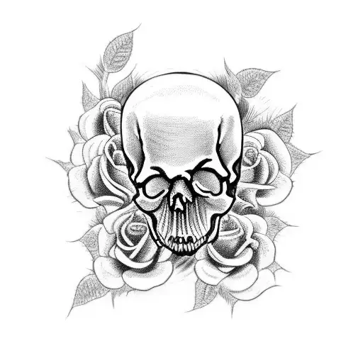 A Dental-themed Tattoo Featuring A Skull Made Of Roses And Spiderwebs