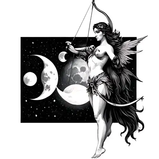 Artemis Drawing Her Bow On Moon Phases